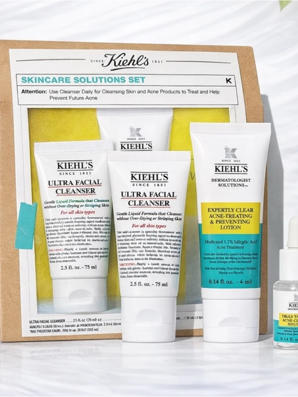Kiehl’s Acne Skincare Solutions Set - Lotion 2oz Treatment 0.5oz Cleanser 2.5oz